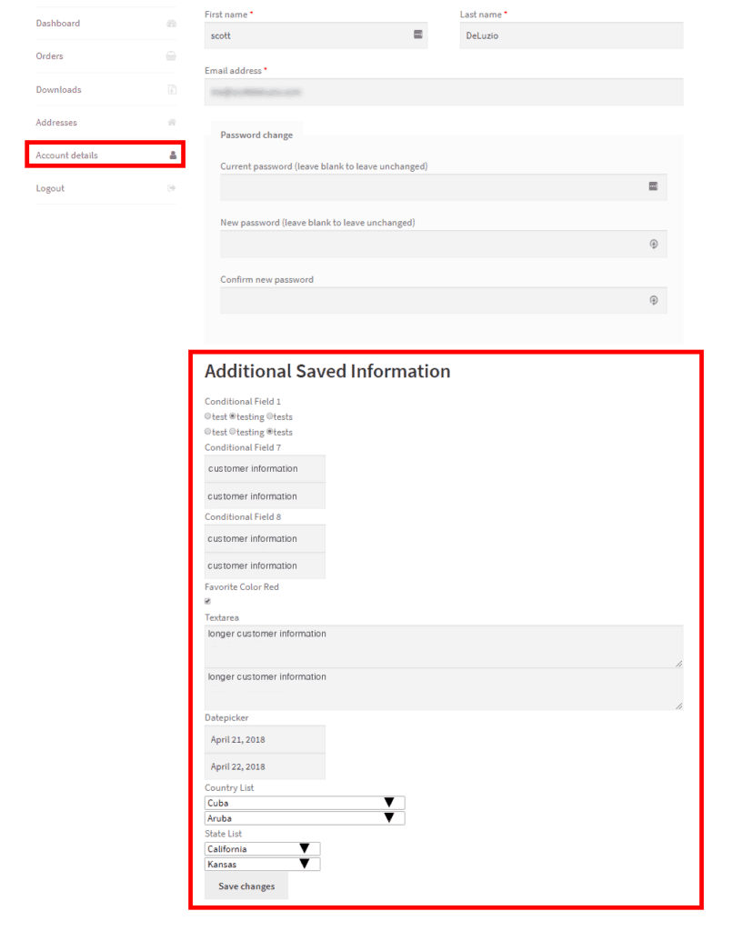 Saved input account area